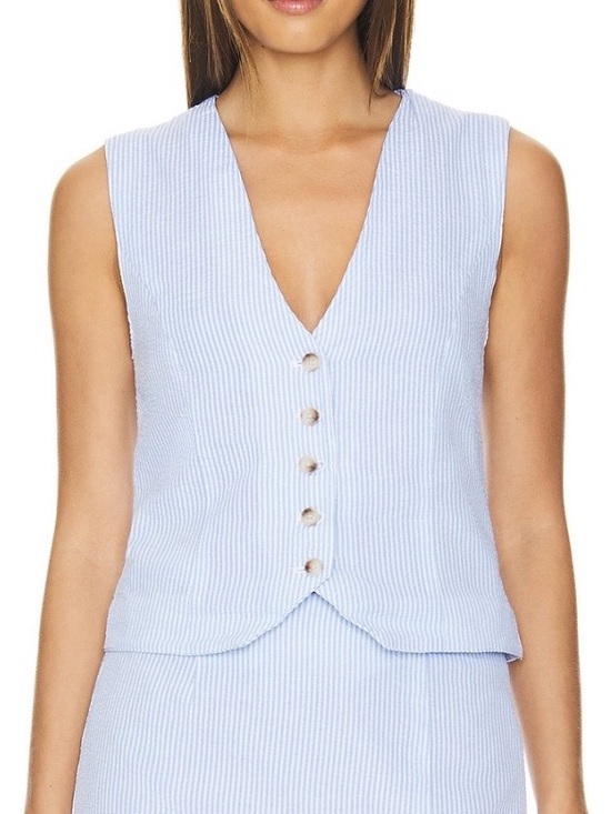 Blank NYC Tops - Blank NYC Blue and White Striped Seersucker Vest